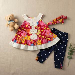 New Gymboree Baby Girl outfit set Shirt leggings Headband Size 3 months